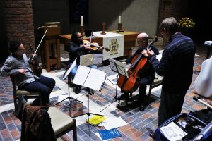 Hard at work with the wonderful composer Jeremy Thurlow about to premiere his 'Memory is the Seamstress'-based on a line from Virginia Woolf's 'Orlando;. Concert in a couple of hours. With Mihailo Trandafilovski, Neil Heyde, Clifton Harrison.