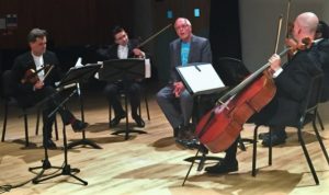The Kreutzer Quartet: PSS, Mihailo Trandafilovski, Clifton Harrison, Neil Heyde, with MIchael Finnissy introducing his 'Civilisation', which we premiered in 2013 Photo: Amanda Bayley