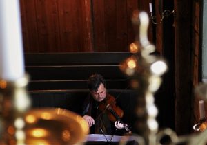View from above. Playing Jorg Widmann-Etude 1 St Joergens Church. Bergen 1 6 16 (Photo Malene Skaerved)