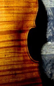 A violin to inspire. The back of the 1560 Andrea Amati, on which I have just recorded the 12 Telemann Flute Fantasies. 13th November 2013
