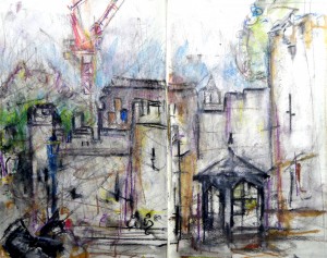 -lunch by the Tower. Marius  nattering about Montesquieu 21st Septermber 2013