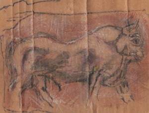 ..a few years ago, I ran of paper drawing in the Museum of Anatolian Civilisations in Ankara. So I tore up a cardboard box that I found in a bin. I had forgotten about this Bull. 