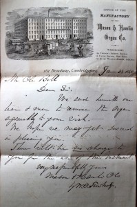 The letter to Ole Bull from Mason & Hamlin