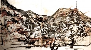 From my practice desk for the next three days-looking across Lille Lunggårdsvann. 1030pm. 29 5 14