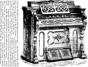 And advertisement for Mason & Hamlin Cabinet Organs, with Ole Bull's endorsement. This was prominently displayed on the programme of the 'World Peace Jubilee' Frenc Concert (June 20 1871) {Source-Library of Congress}. Henry Mason was on the organising committee