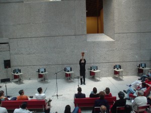 Peter playing Nam Joo Paik at the Tamayo Gallery, Mexico City 2004