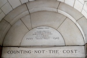 Memorial to nurses who died in conflict from ‘S Barts’ 18 10 14 Interesting, the quote is a Jesuit one, taken from St Ignatius’s ‘Prayer for Generosity’